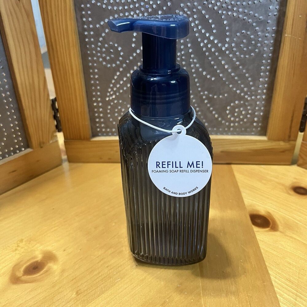 Bath & Body Works Glass Foaming Soap Holder Dispenser Pump Blue Bathroom Decor